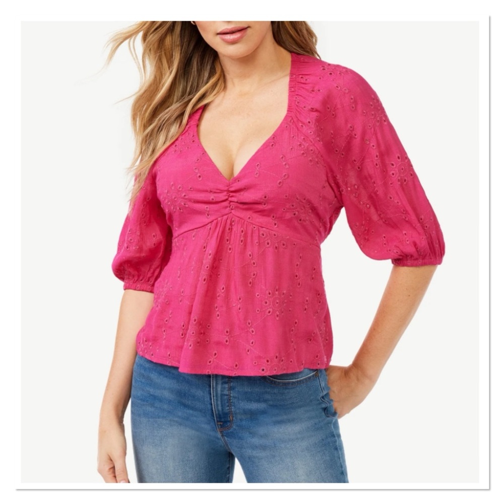 SOFIA VERGARA 'Reese' Eyelet Babydoll Pink Blouse NWT